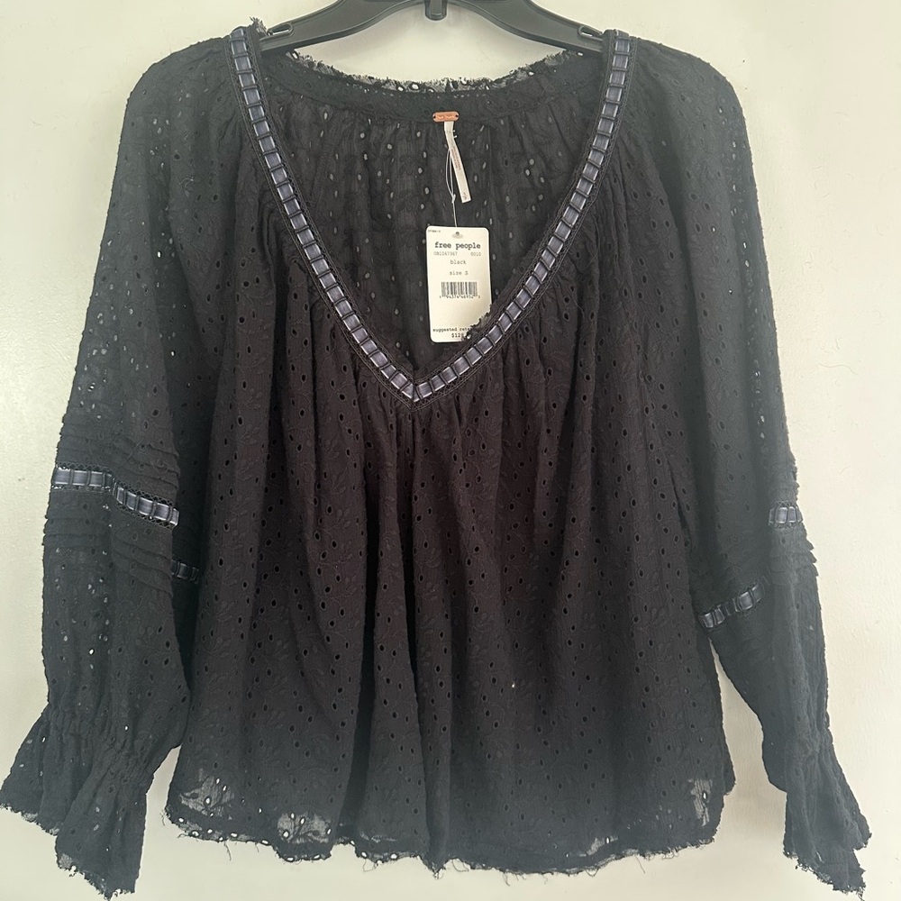Free People Darcy Eyelet Black Top